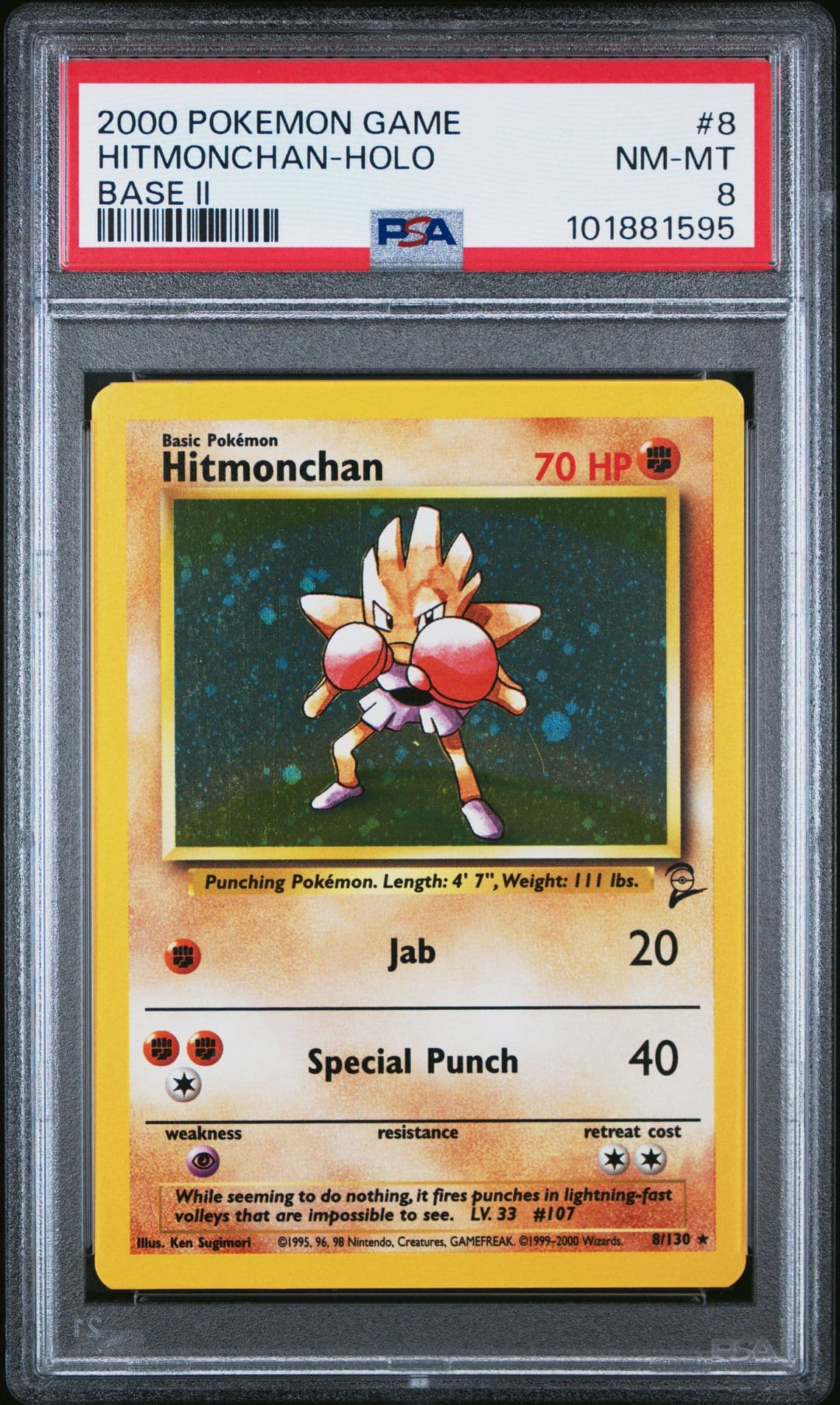 Pokemon Base Set 2 Hitmonchan 8/130 PSA 8