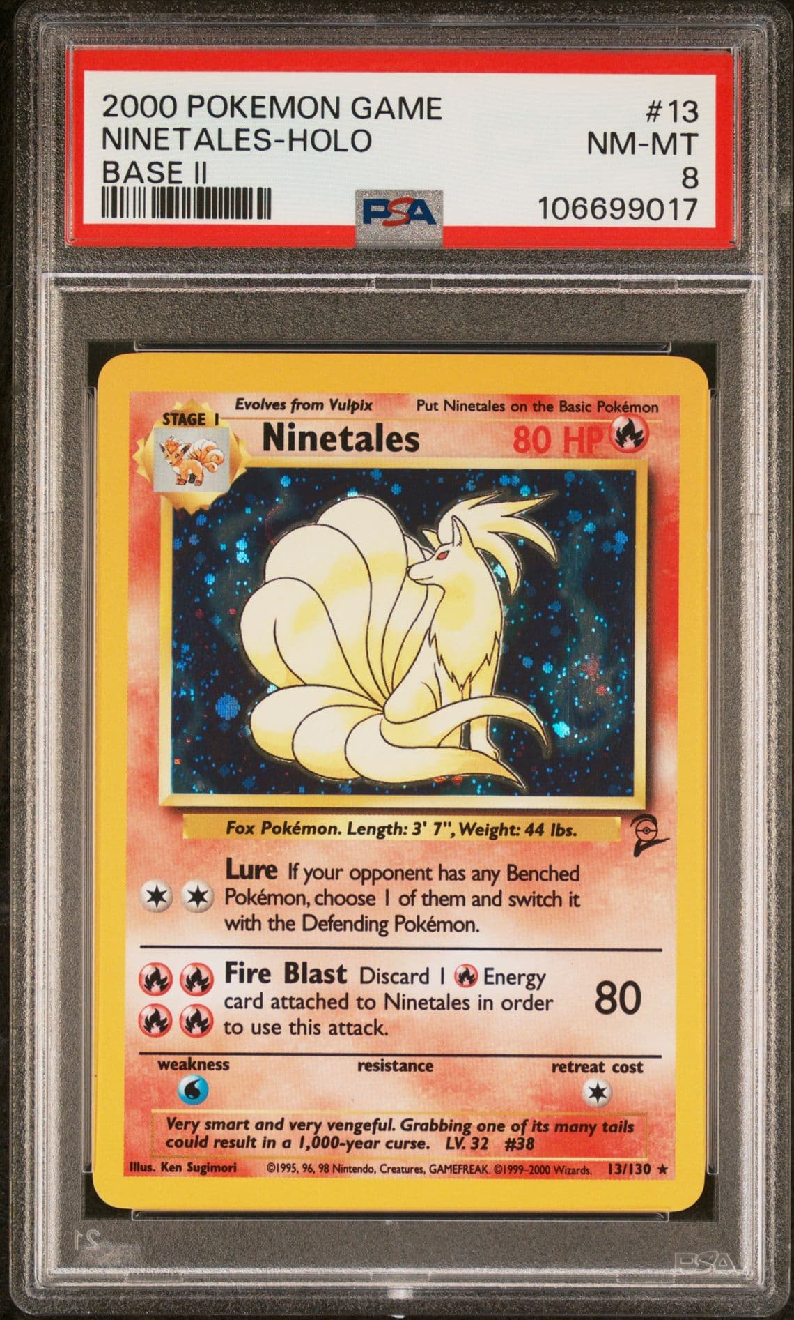2000 Pokemon Base Set 2 Ninetales Holo Rare PSA 8 NM-Mint 13/130