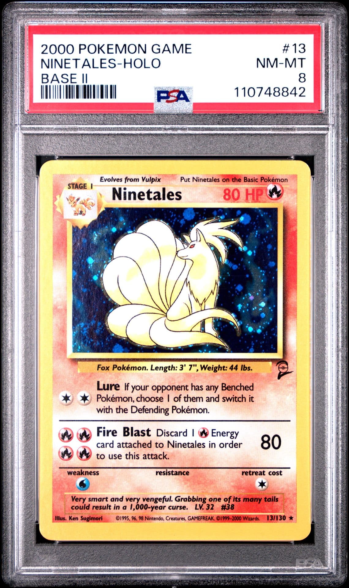 PSA 8 NM-MT Pokemon Ninetales 13/130 Holo Base Set 2 II 2000 English