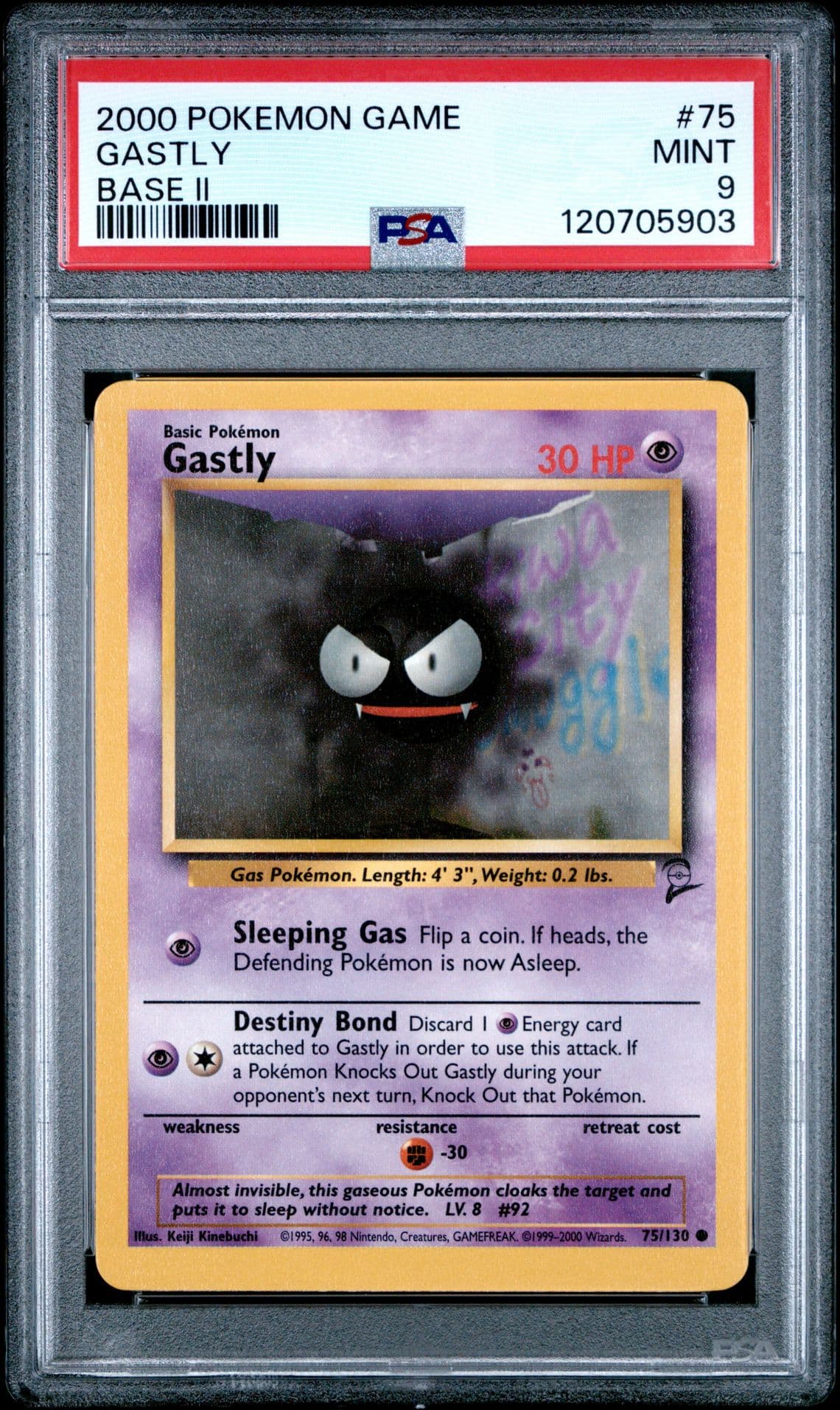 PSA 9 MINT 2000 POKÉMON BASE SET 2 GASTLY NO. 75