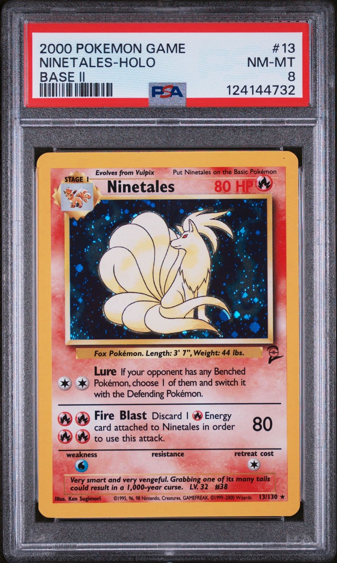 2000 POKEMON BASE SET 2 #13 NINETALES-HOLO PSA 8
