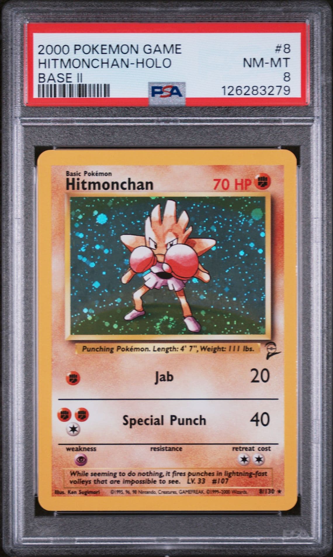 2000 Pokémon Base Set 2 Hitmonchan PSA 8