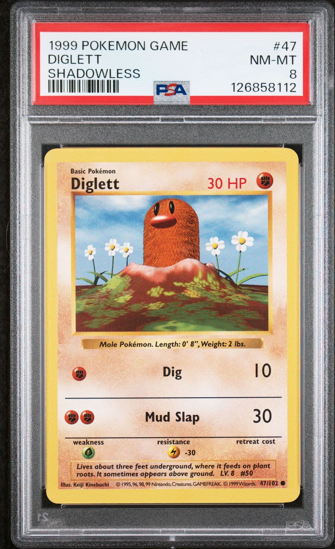Diglett 47/102 - 1999 Pokemon: Base Set Shadowless - PSA 8