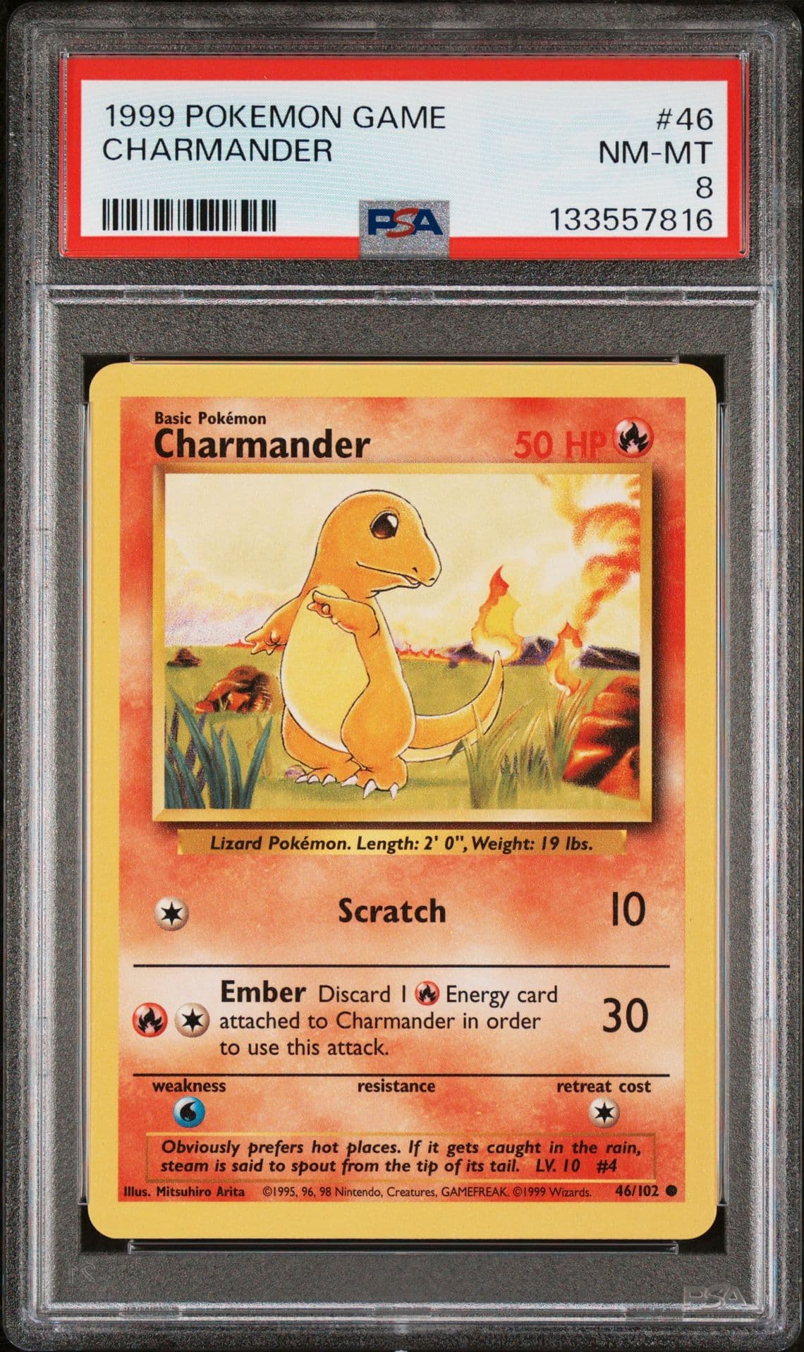 1999 Pokémon Charmander Base Set #46/102 PSA 8