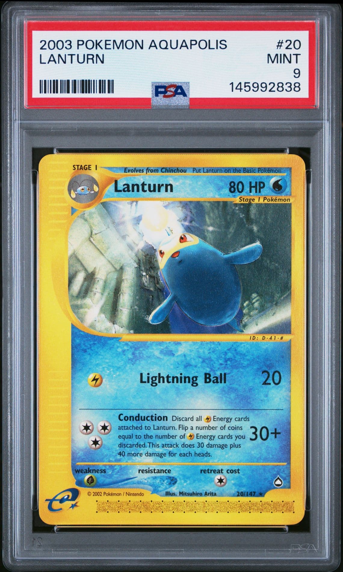 2003 POKEMON AQUAPOLIS #20 LANTURN PSA 9